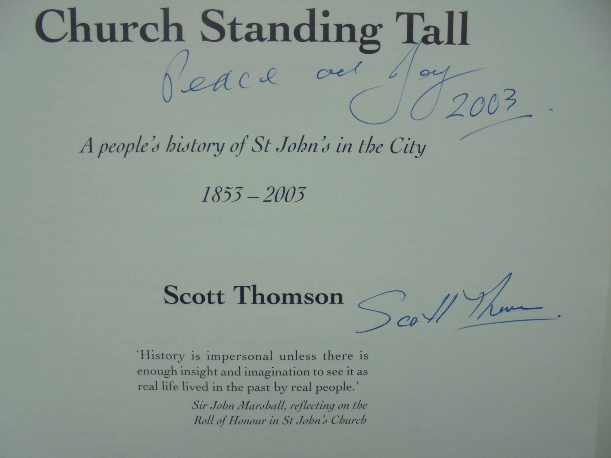 Church Standing Tall: A People's History of St John's in the City 1853- SIGNED