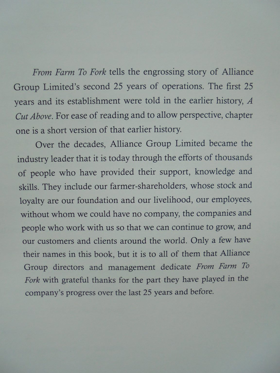 From Farm To Fork - The First Fifty Years Of Alliance Group Limited