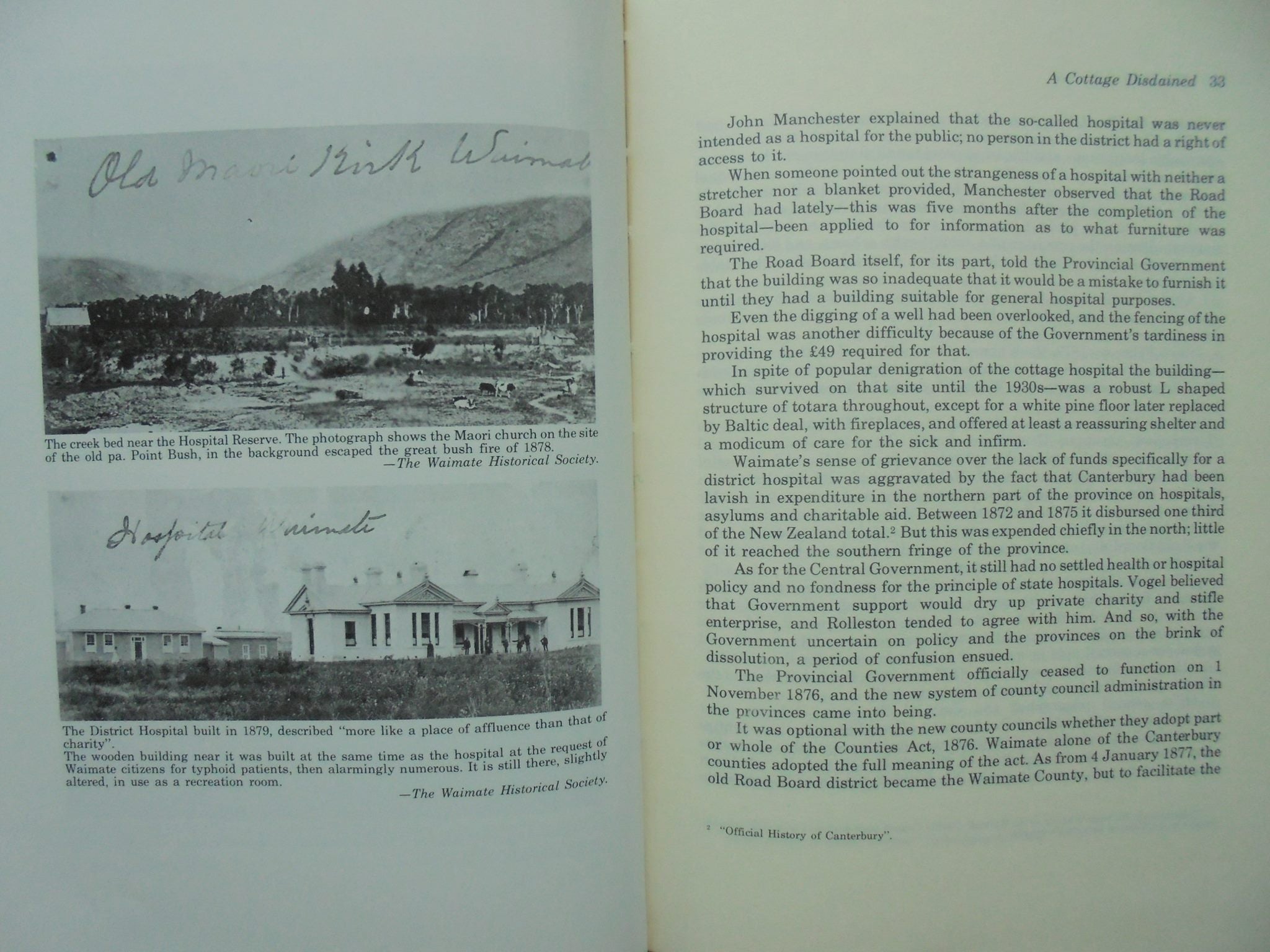 The Fifth Schedule 1874 - 1975 The Story of Waimate's Open Community Hospital By Bernice E. Shackleton.