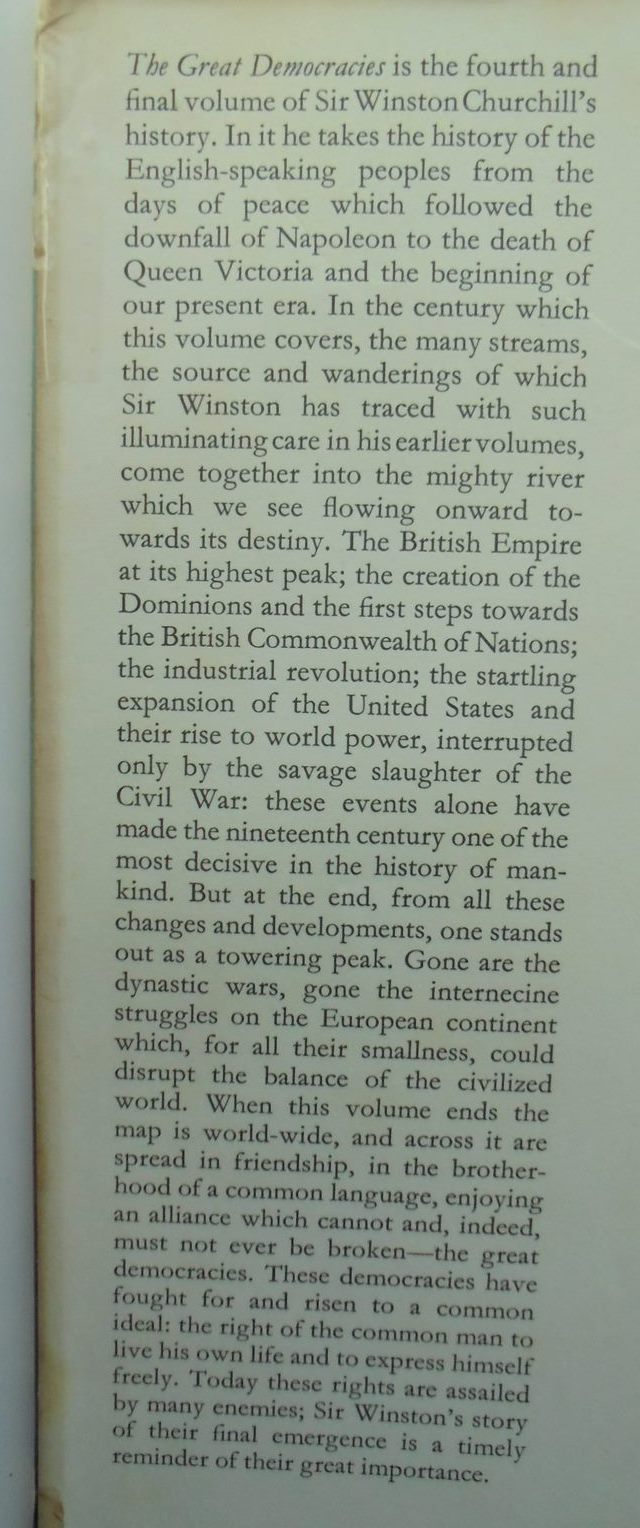 History of the English Speaking Peoples: Volume 4: The Great Democracies. by Winston S. Churchill. 1958. First edition.