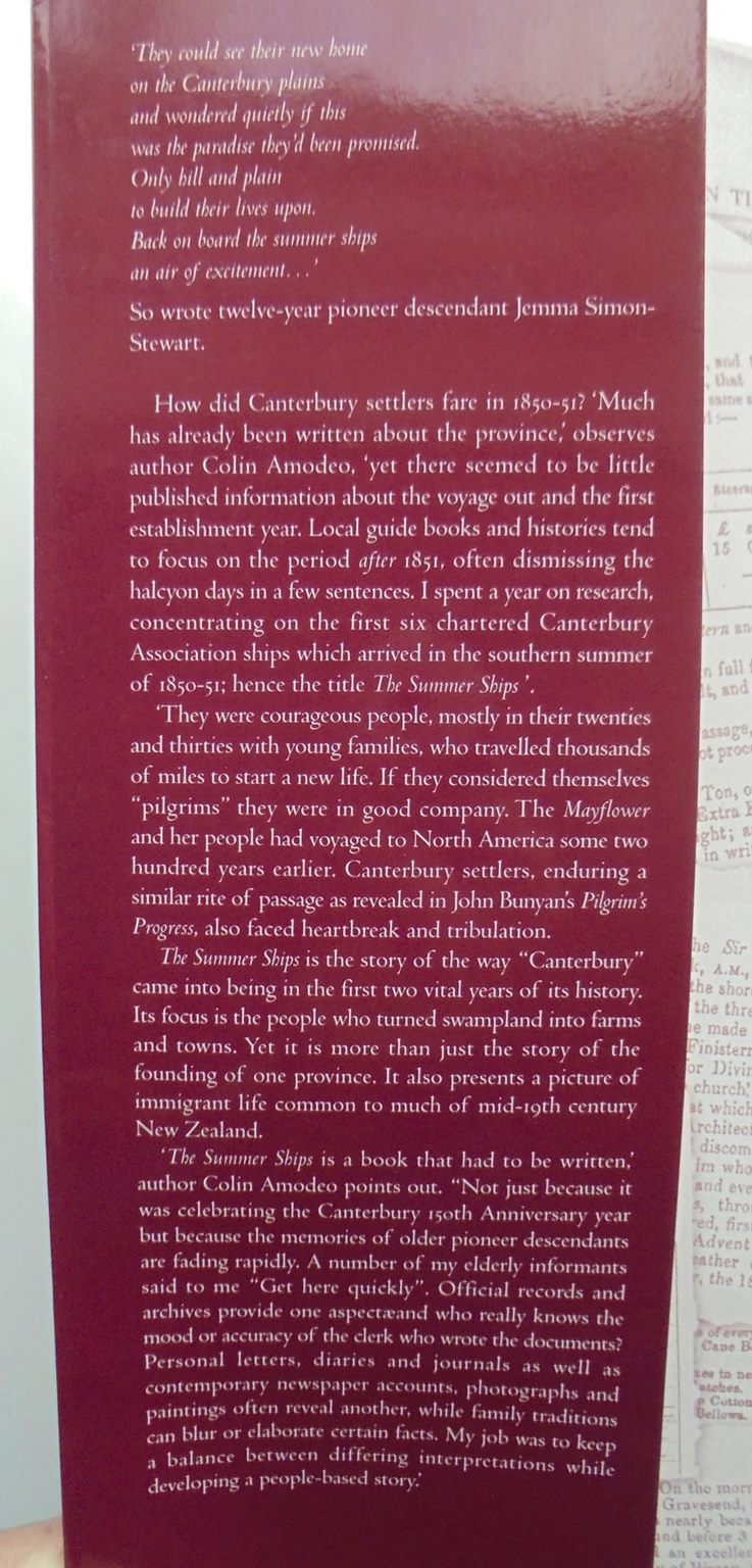 The Summer Ships. Being an Account of the First Six Ships Sent out From England by the Canterbury Association in 1850-1851 by Colin Amodeo.