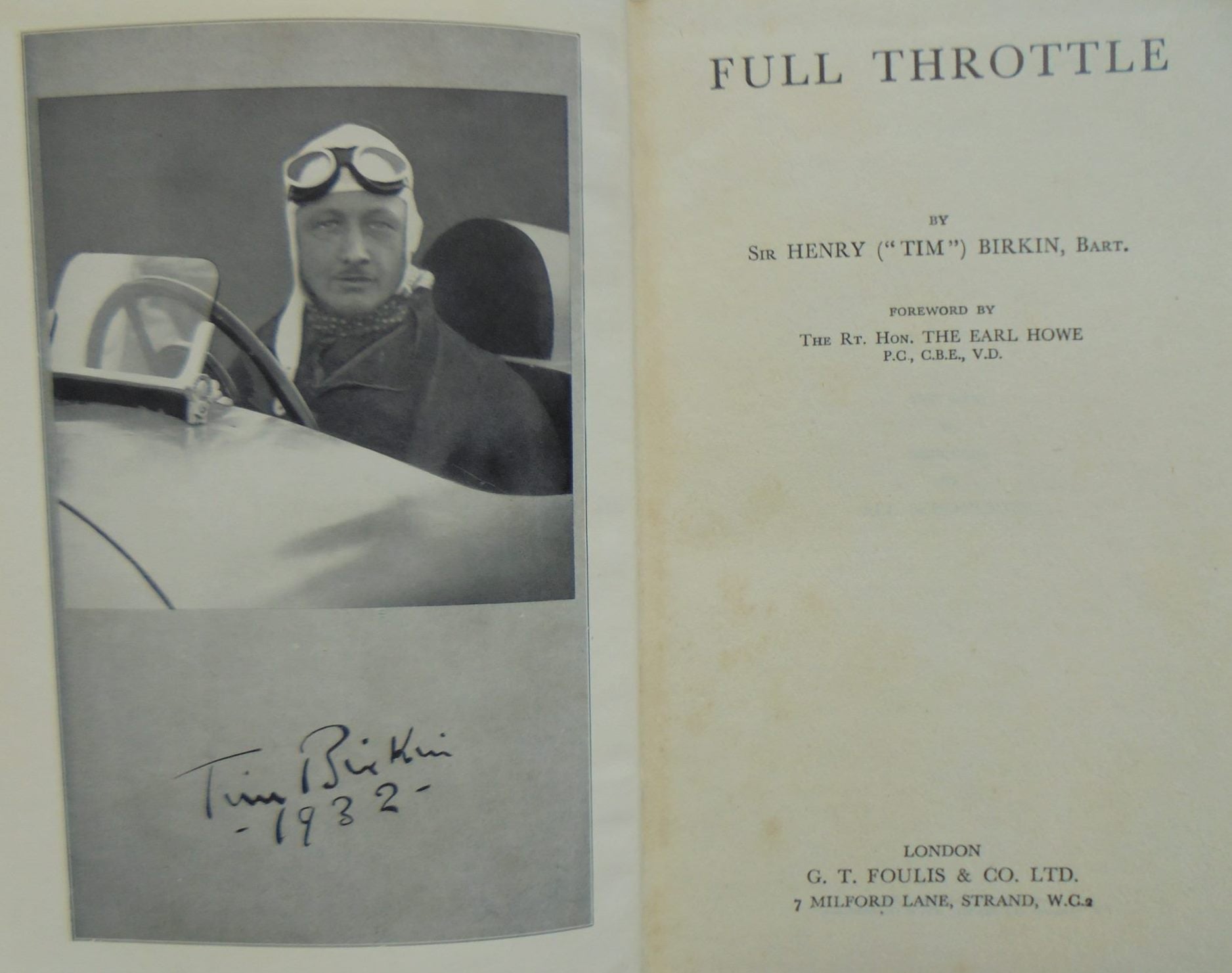 Full Throttle by Sir Henry Birkin. no date (circa 1946). SCARCE.