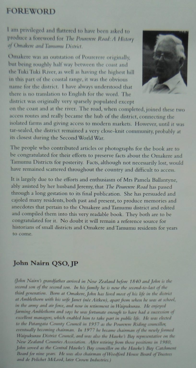 The Pourerere Road: A History of Omakere and Tamumu District. Compiled by Pam & Jeremy Ballantyne. VERY SCARCE.