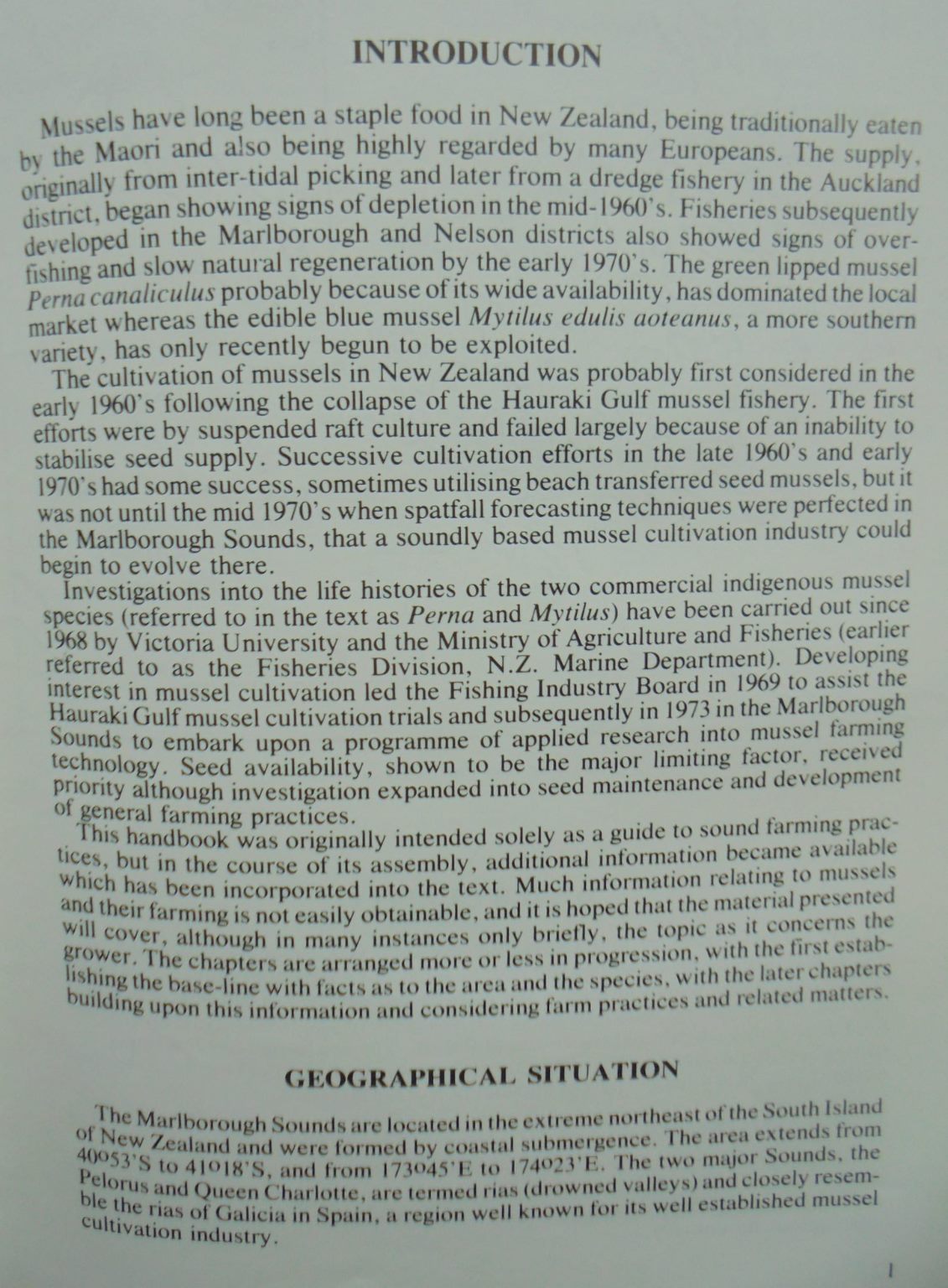 Mussel Cultivation in the Marlborough Sounds (New Zealand) by R. J. Jenkins. VERY SCARCE.