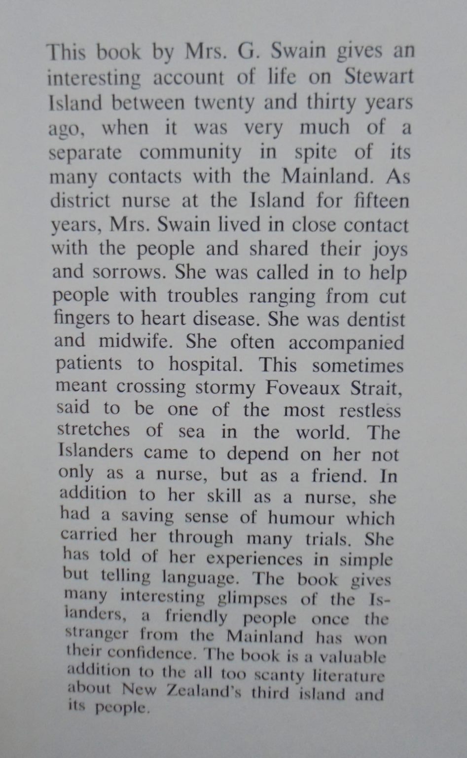 Stewart Island Days: A District Nurse Looks Back by Gladys Swain.