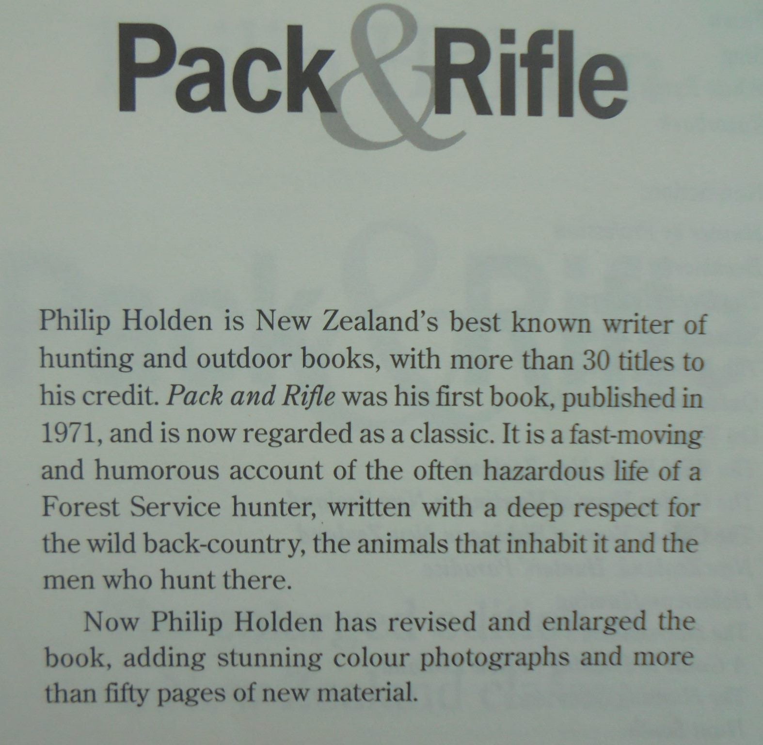 Pack & Rifle: The Enlarged Edition of a New Zealand Classic by Philip Holden.