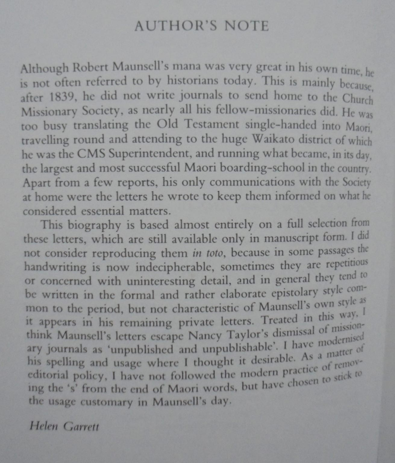 Te Manihera: The Life and Times of the Pioneer Missionary Robert Maunsell. SIGNED