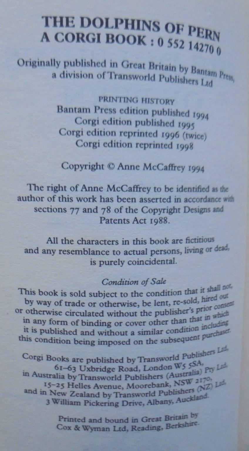 Seven Anne McCaffrey,  books