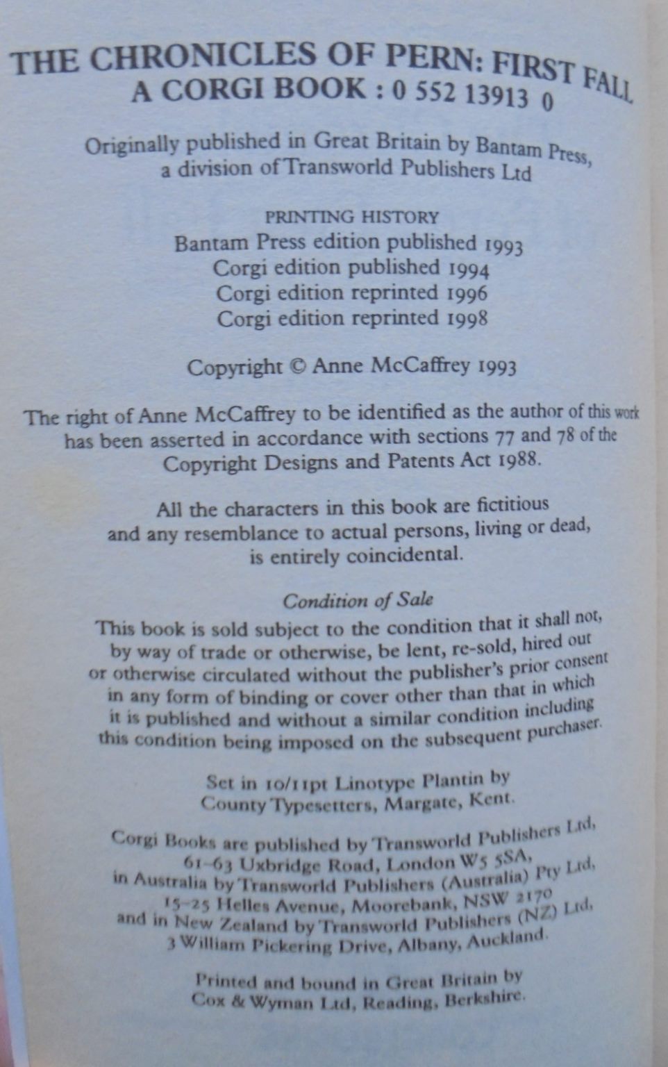 Seven Anne McCaffrey,  books