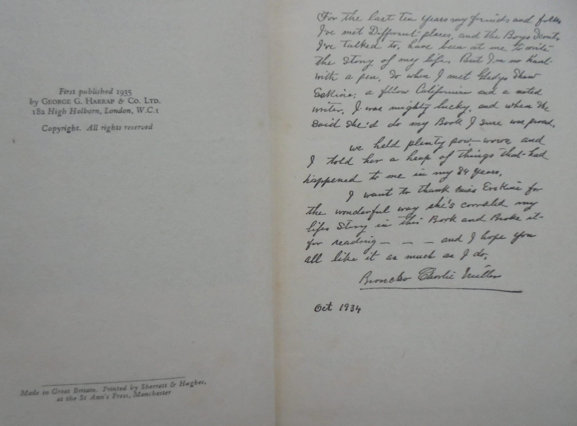 Broncho Charlie: A Saga of the Saddle by Gladys Shaw Erskine. VERY SCARCE First British Edition.