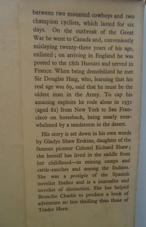 Broncho Charlie: A Saga of the Saddle by Gladys Shaw Erskine. VERY SCARCE First British Edition.