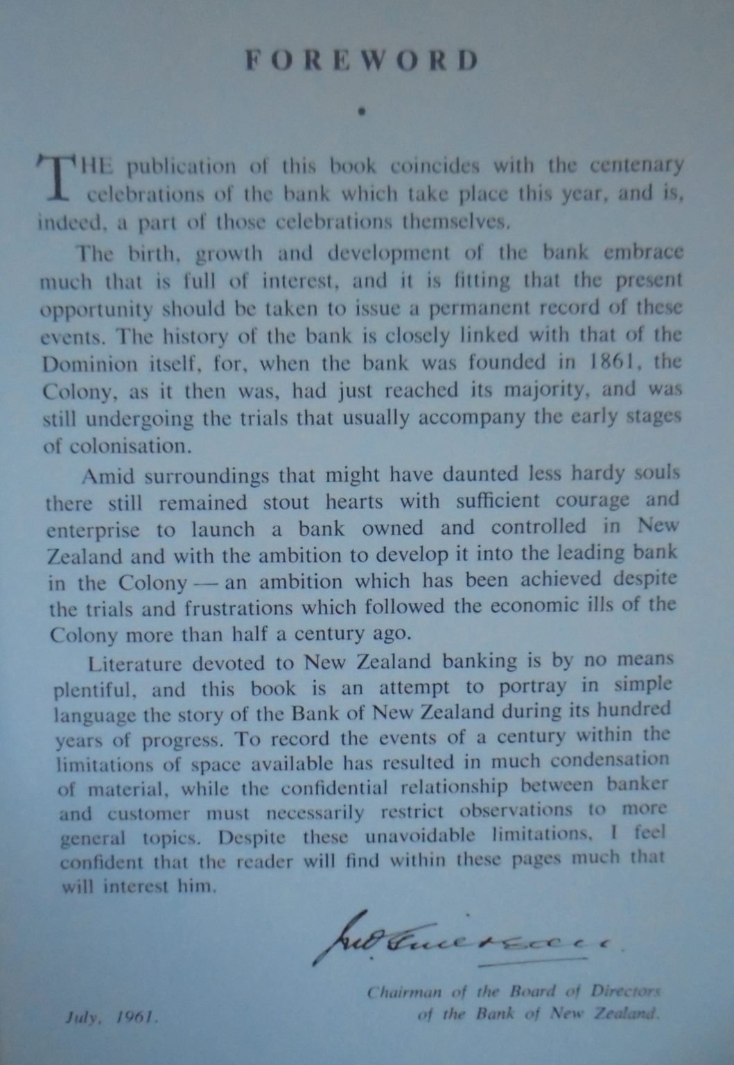 New Zealand Banker's Hundred: A History of Bank of New Zealand 1861-1961 by N. M. Chappell