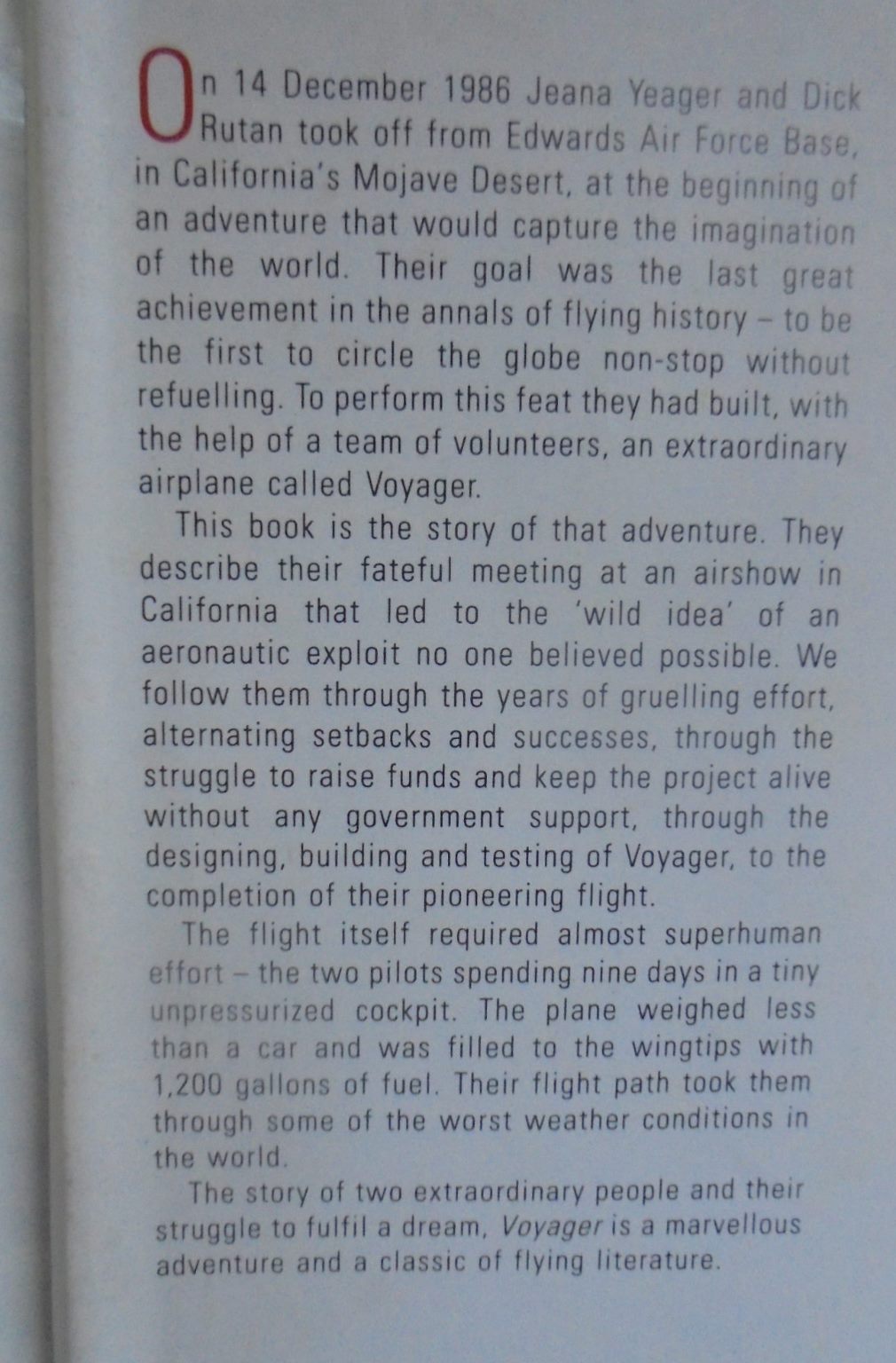 'VOYAGER: THE FLYING ADVENTURE OF A LIFETIME. by Jeana Yeager, Dick Rutan and Phil Patton. Hardback 1st edition.