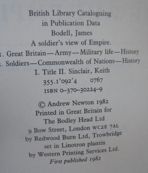 A Soldier's View of Empire: The Reminiscences of James Bodell, 1831-92 By James Bodell and Keith Sinclair (Volume editor)