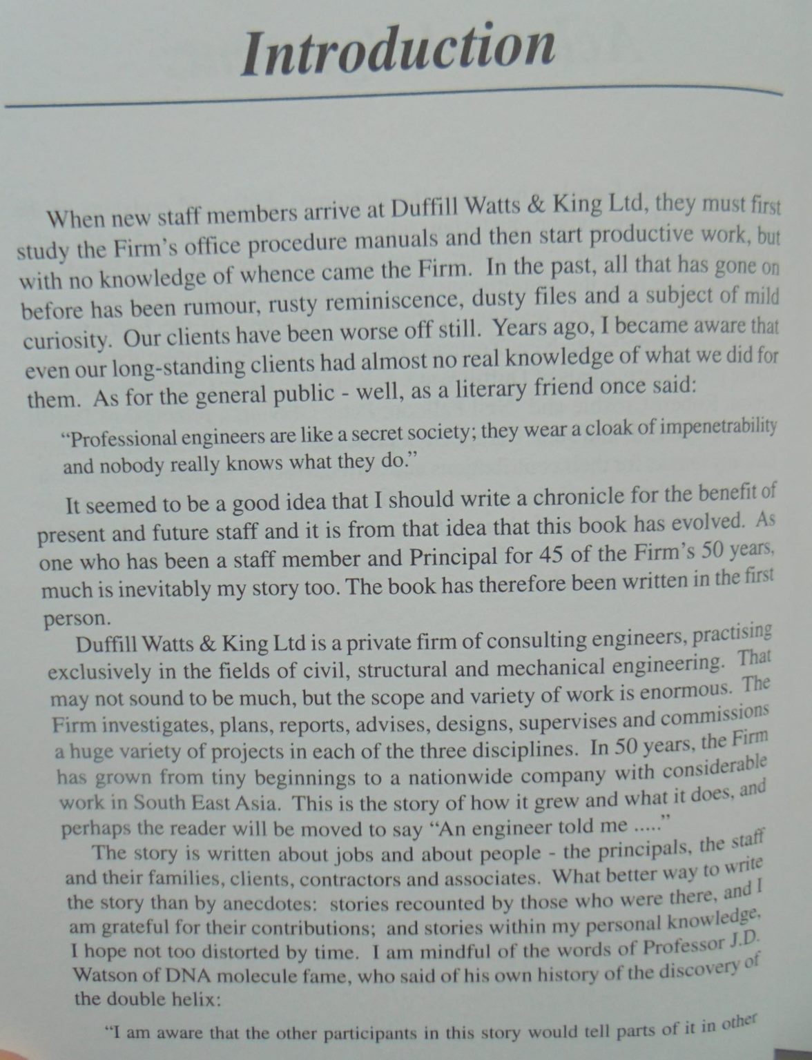 An Engineer Told Me. The Story of the First 50 Years of Duffill Watts & King Ltd, Consulting Engineers. By Ian R Pairman.