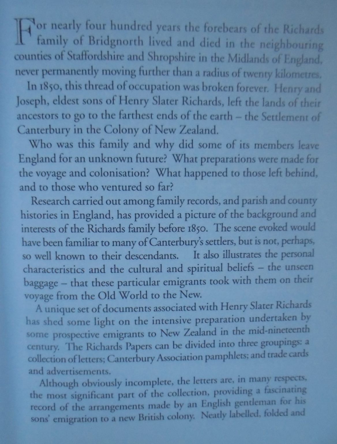 Set Sail for Canterbury : A record of the preparations of Henry Slater Richards of Bridgnorth, England, for his sons' emigration to the Canterbury Settlement, New Zealand, in 1850. By Jennifer Queree. SIGNED BY AUTHOR. SCARCE.