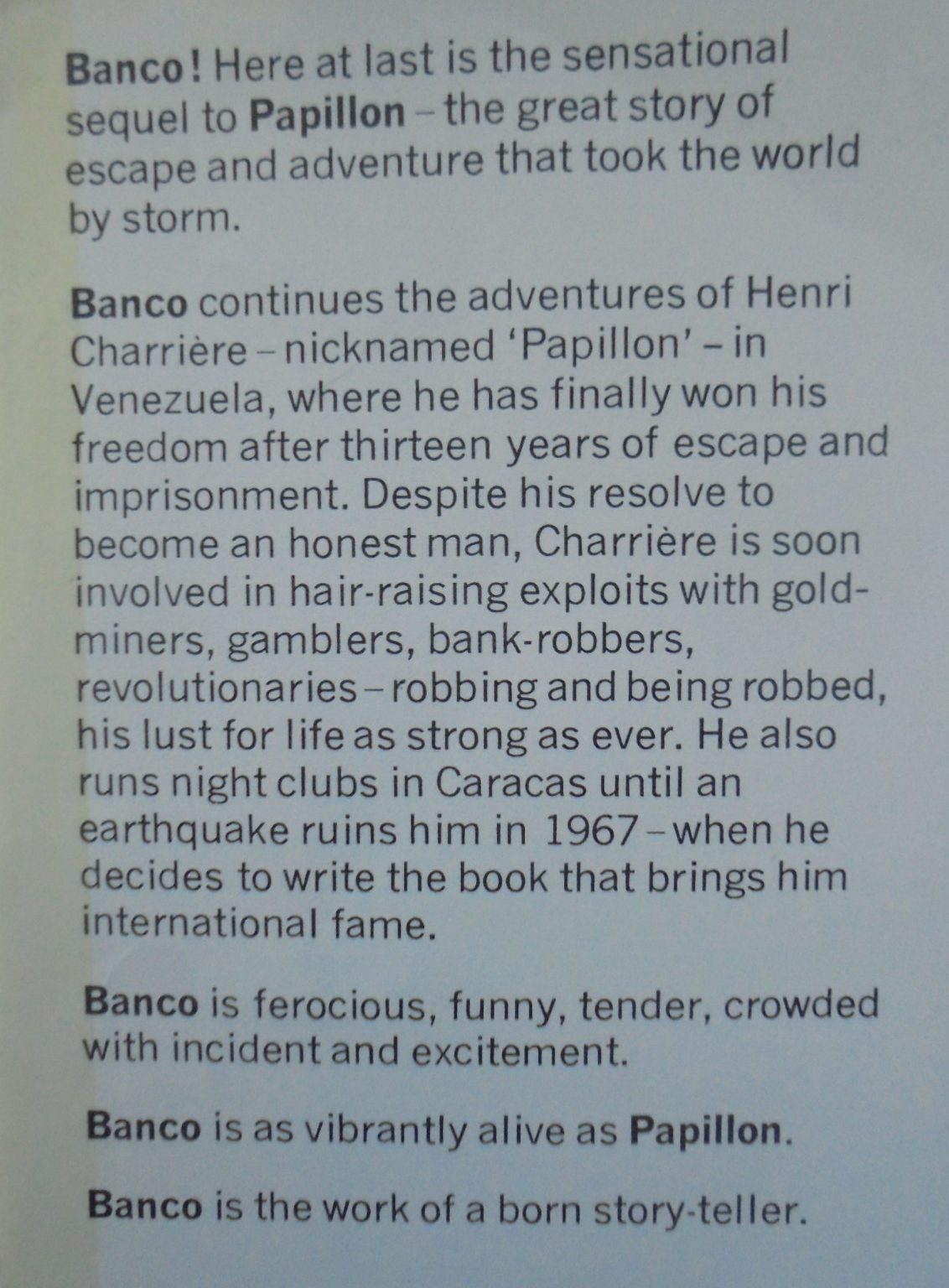 Banco. The further adventures of Papillon. by Charriere, Henri. 1st edition.