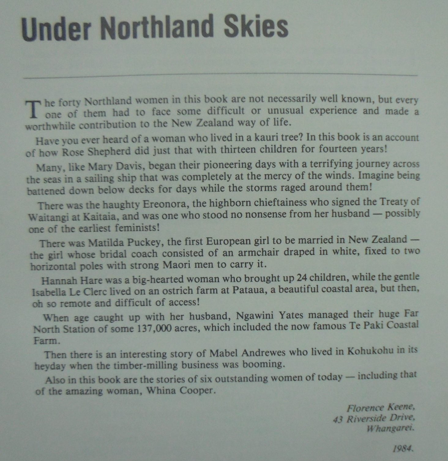 Under Northland Skies - Forty Women of Northland By Florence Keene. SIGNED BY AUTHOR. VERY SCARCE.