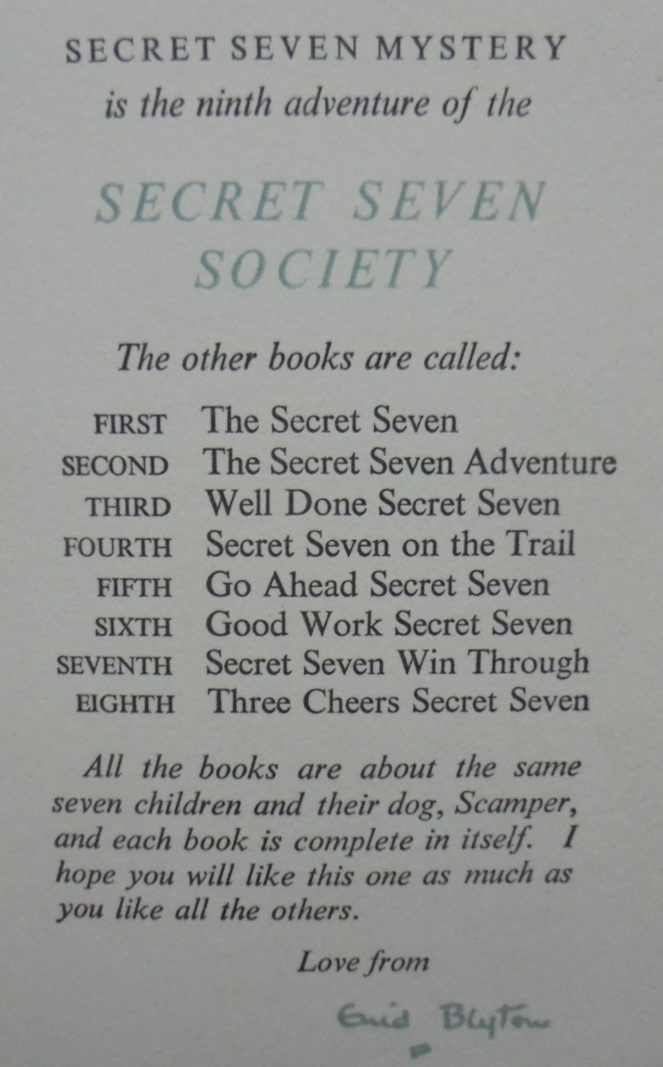 Secret Seven books by Enid Blyton. (6 1950's vintage hardbacks some First Ed)