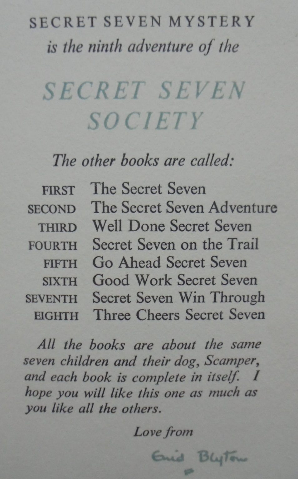 The Secret Seven Mystery. RARE FIRST EDITION 1957. By Enid Blyton