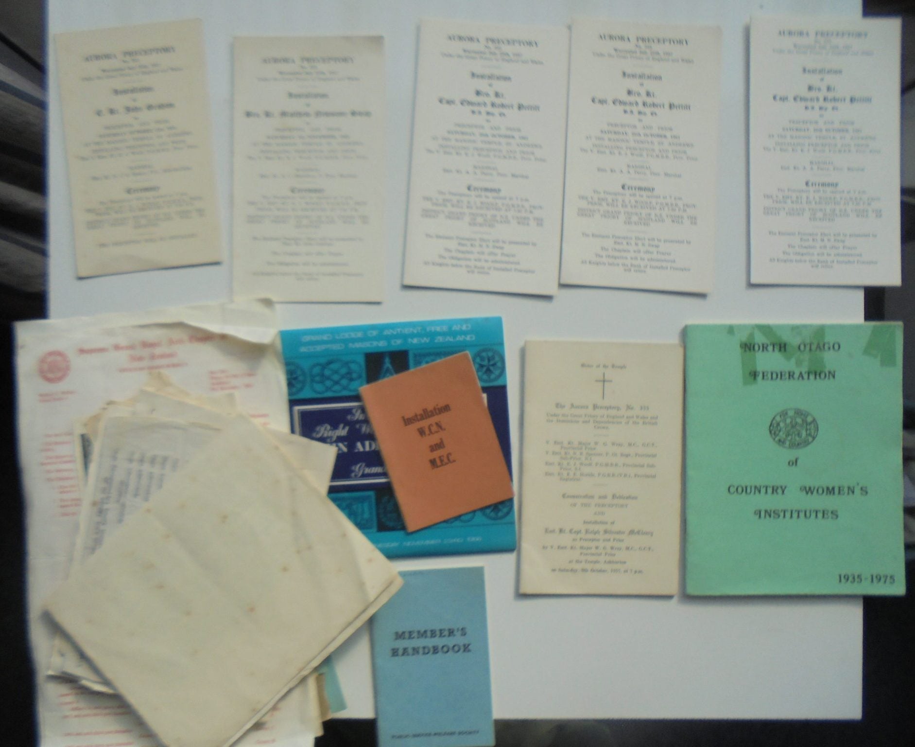7 copies of Proceedings Of Grand Lodge Of NZ 1943 - 65, plus NZ Masonic booklets