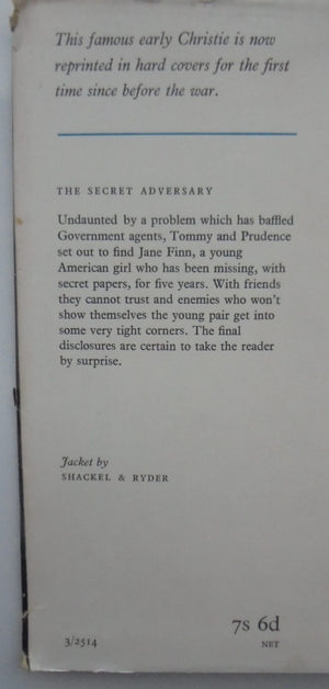 The Secret Adversary. 1958, 2nd edition. SCARCE Agatha Christie.