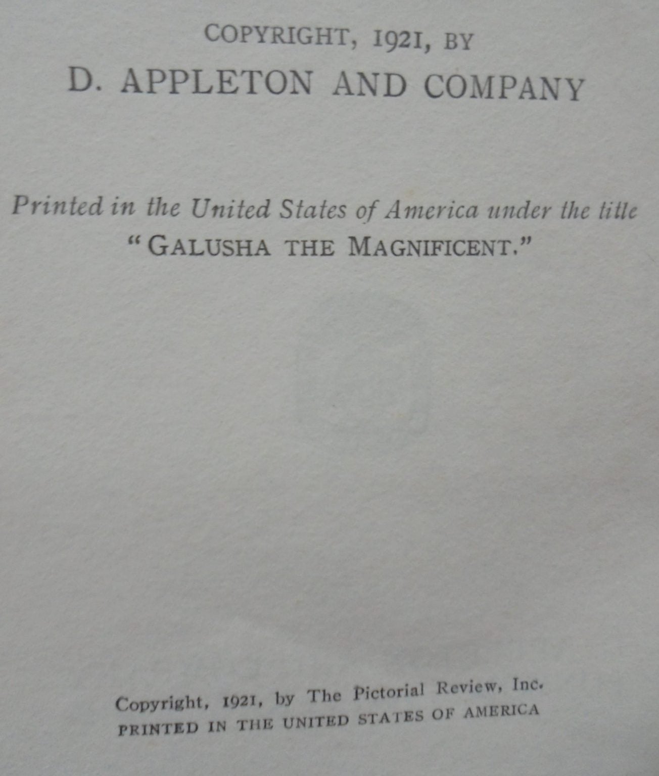 THE MAGNIFICENT MR. BANGS / Galusha the Magnificient. 1st edition 1921.