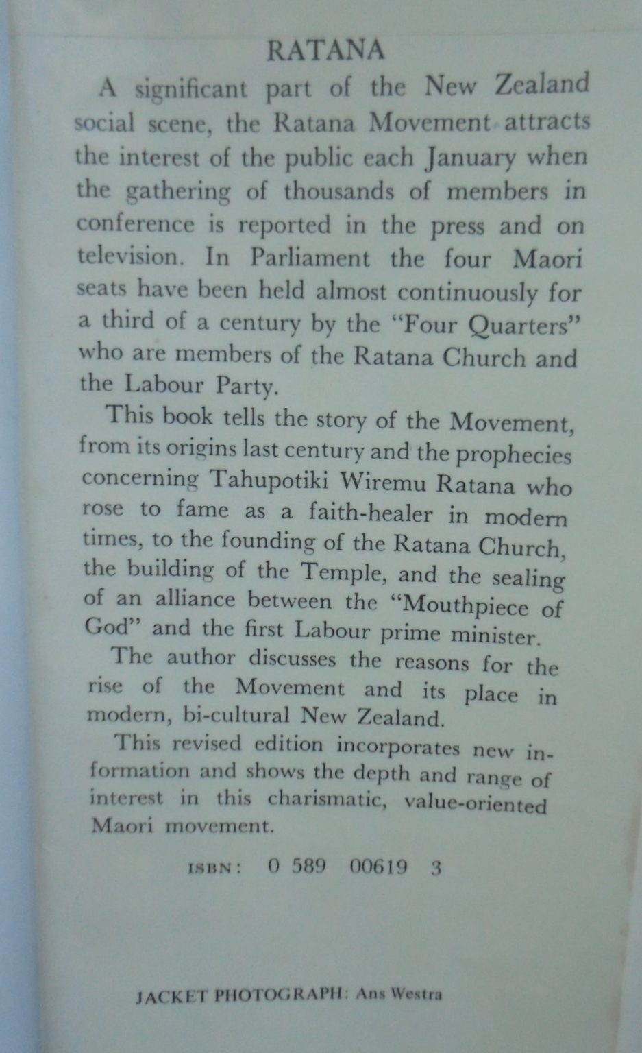 Ratana The Man, the Church, the Political Movement. by J. M. Henderson.