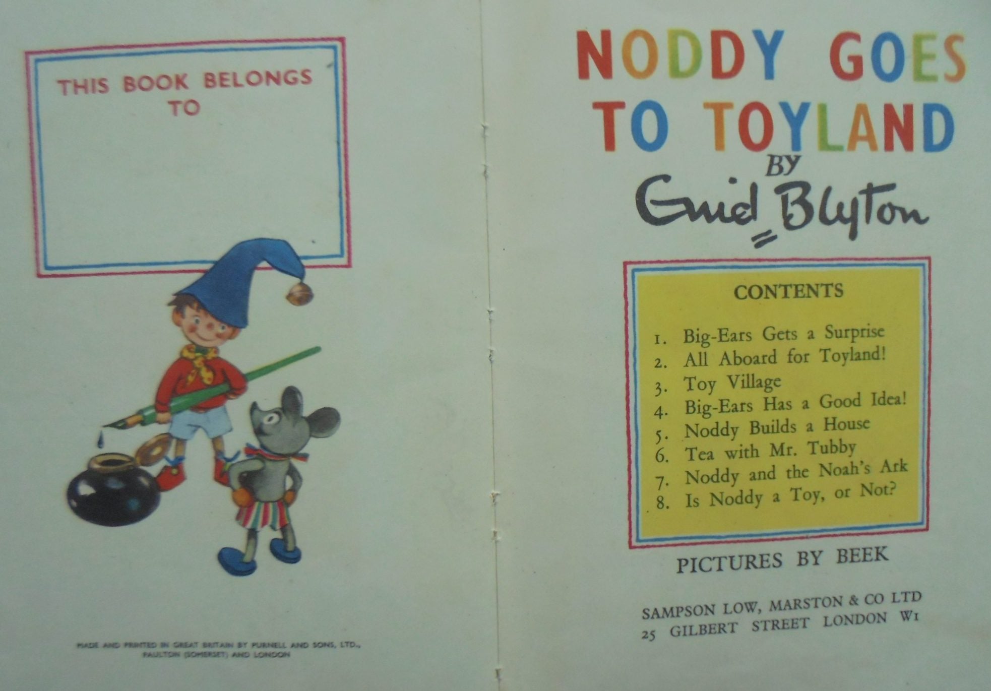 Noddy Goes to Toyland. Book 1. First Edition. By Enid Blyton