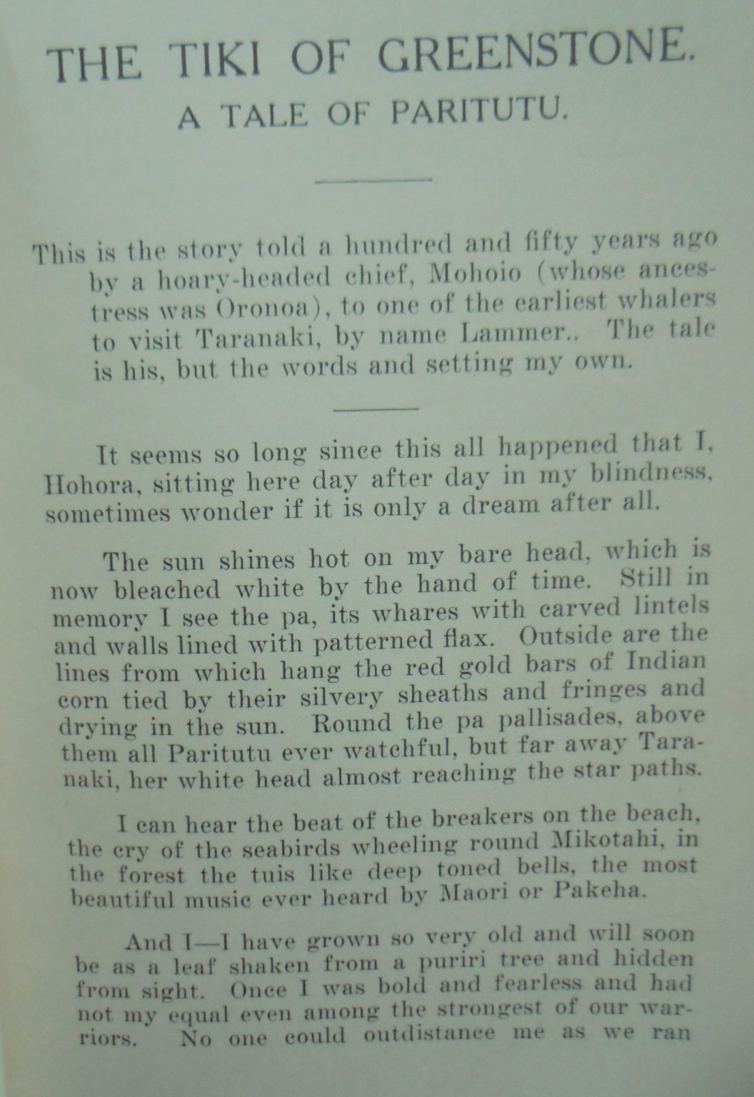 Tiki of Greenstone and Other Sketches - A Tale of Paritutu : True Tales of Taranaki by Lucy Hannah Devenish.