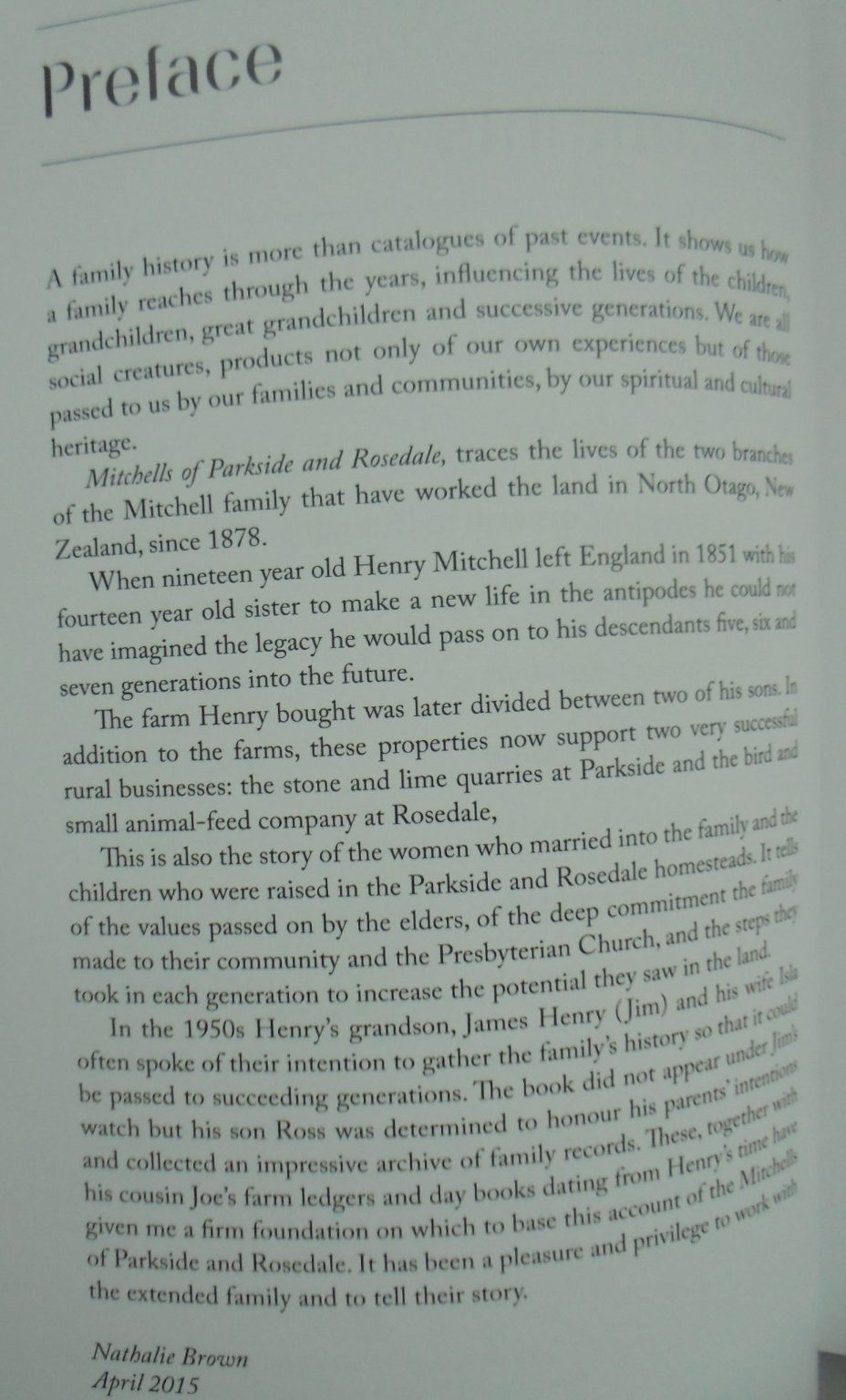 Mitchells of Parkside and Rosedale, North Otago by Nathalie Brown. SCARCE.