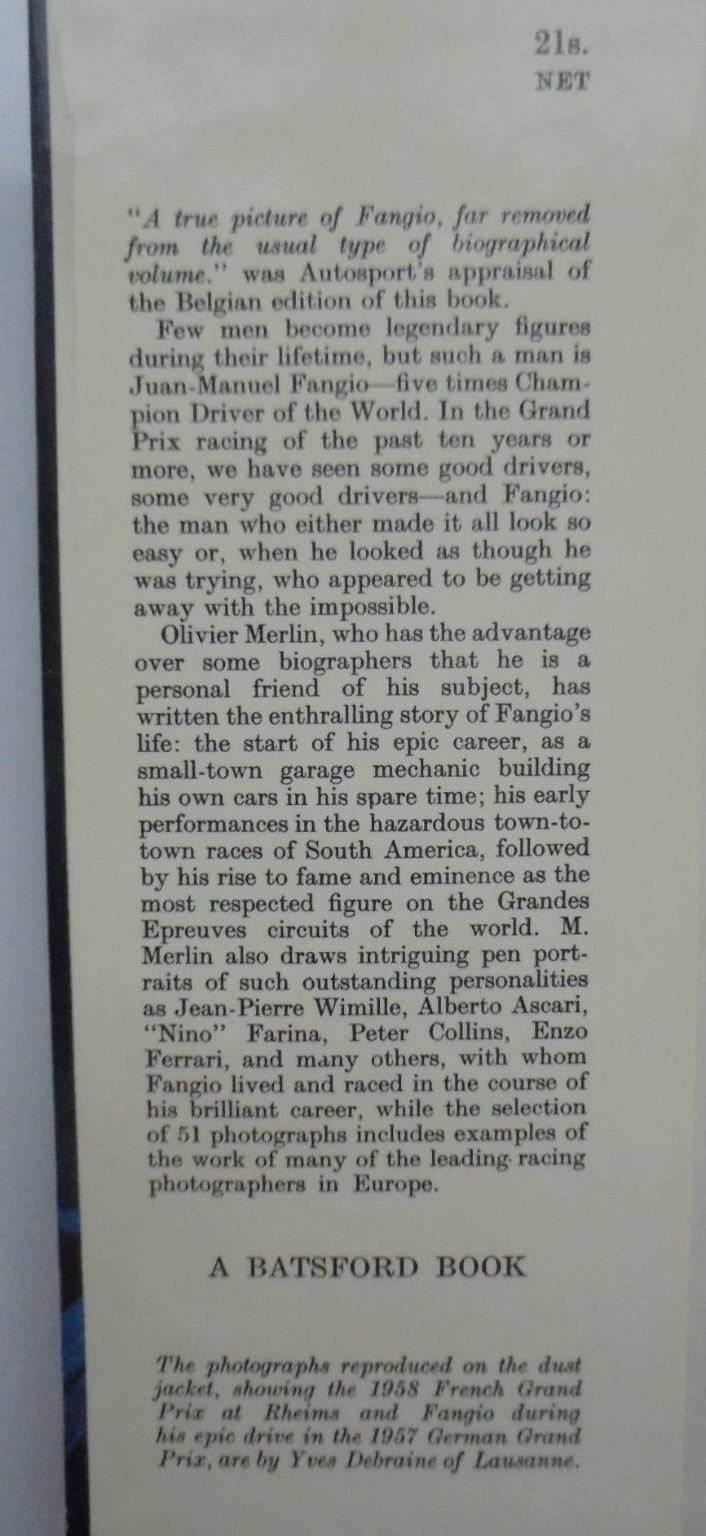 Fangio. Racing Driver. (1961 First Edition). By Olivier Merlin