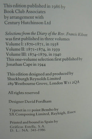 Kilvert's Diary 1870-1879. Life In The English Countryside In Mid-Victorian Times by William (ed) Plomer.