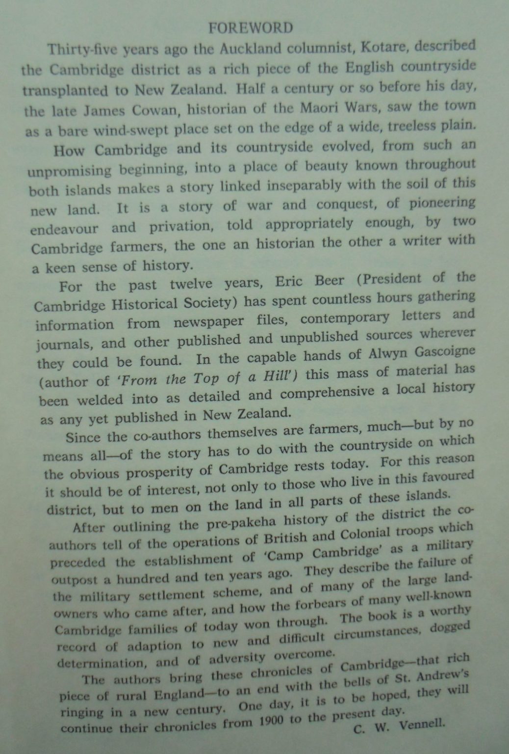 Plough of the Pakeha. A Cambridge Regional History by Eric Beer, Alwyn Gascoigne. SIGNED BY AUTHOR ERIC BEER. Plus signed letter