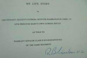 My Life Story. SIGNED BY AUTHOR -Rambahadur Limbu VC. Gurkha Rifles