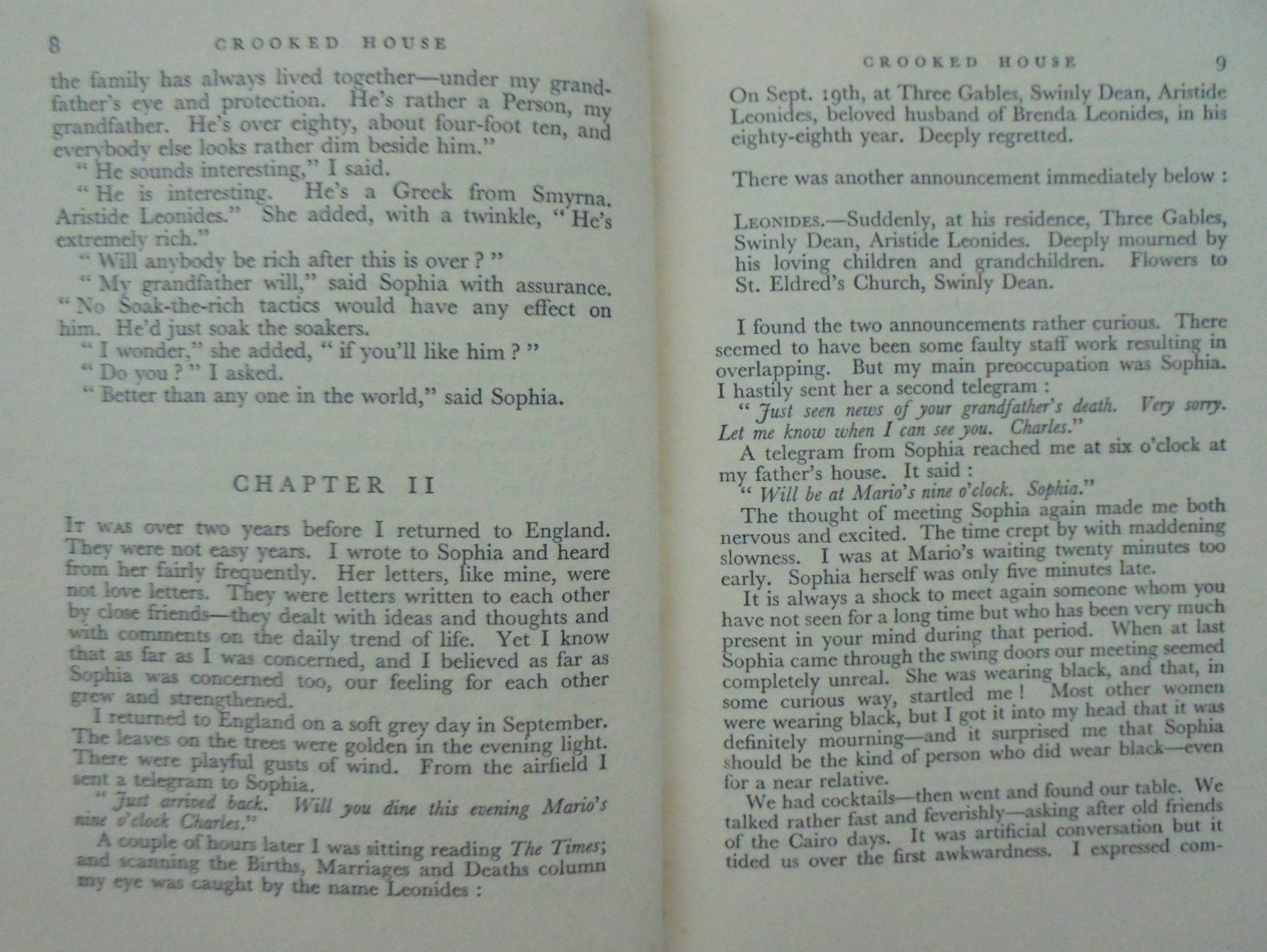 Crooked House. 1949 First Edition. By Agatha Christie