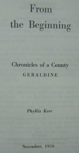 From the Beginning Chronicles of a County Geraldine by Phyllis Kerr.