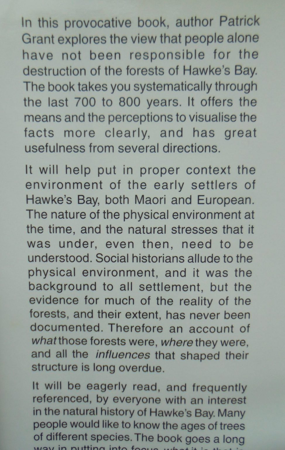 Hawkes Bay Forests of Yesterday a Description and Interpretation By Patrick J. Grant.