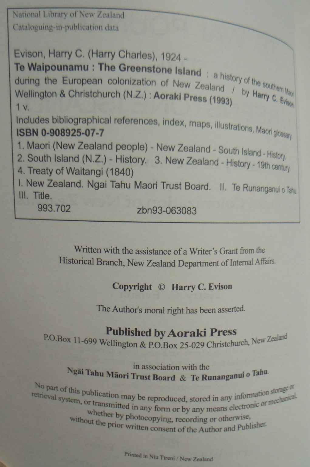 Te Wai Pounamu The Greenstone Island: A History of the Southern Maori During the European Colonization of New Zealand by Harry C. Evison.