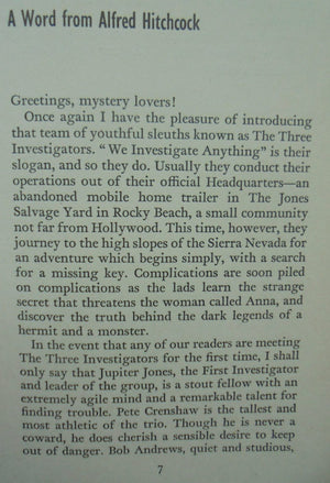 Alfred Hitchcock and the Three Investigators in The Mystery of Monster Mountain. by M. V. Carey.  1974, First Edition. SCARCE