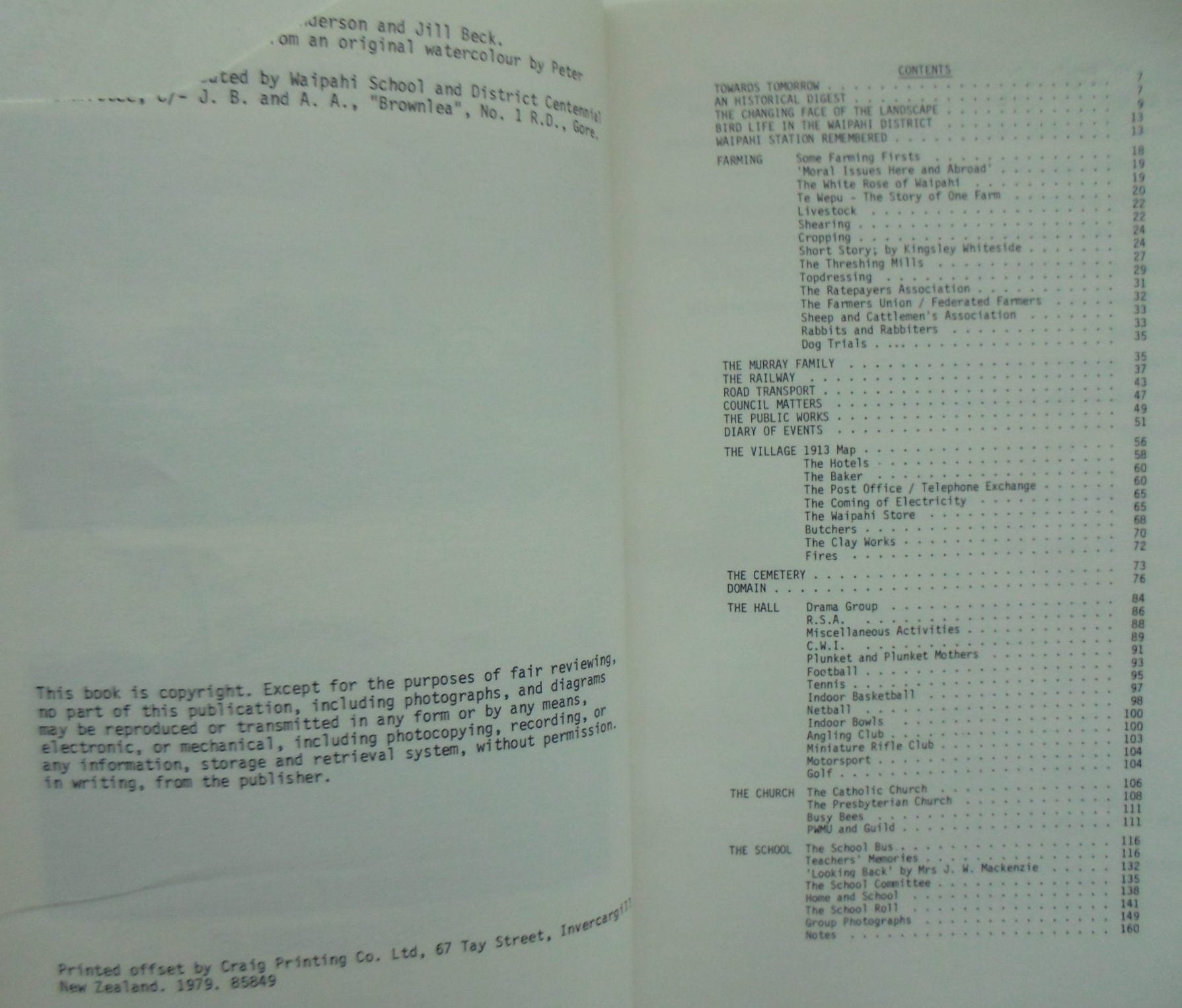 Waipahi and District 1879-1979, The Hands of Time. written and compiled by Anne Anderson and Jill Beck.