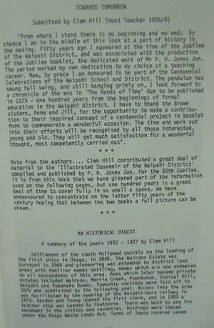 Waipahi and District 1879-1979, The Hands of Time. written and compiled by Anne Anderson and Jill Beck.