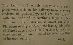 Plato and Platonism: A Series of Lectures by Walter Pater.