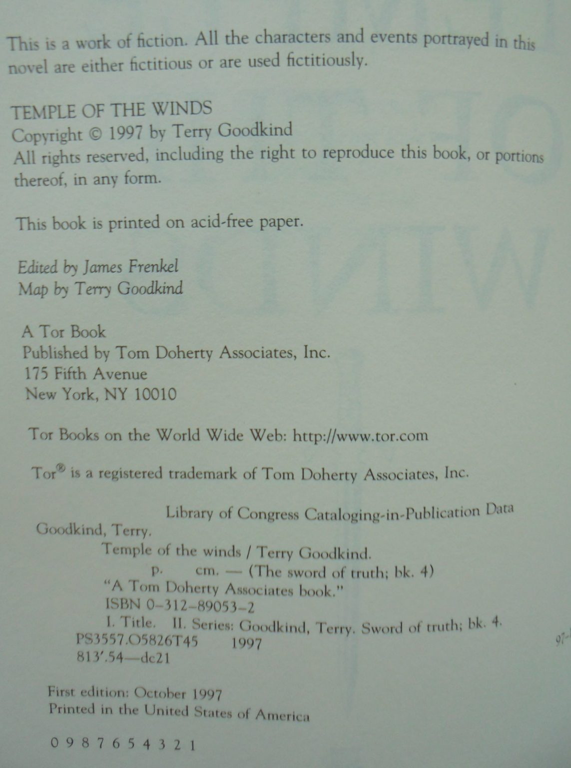 Temple of the Winds (Sword­ of Truth book 4) By Terry Goodkind. First Edition First Printing, 1997.