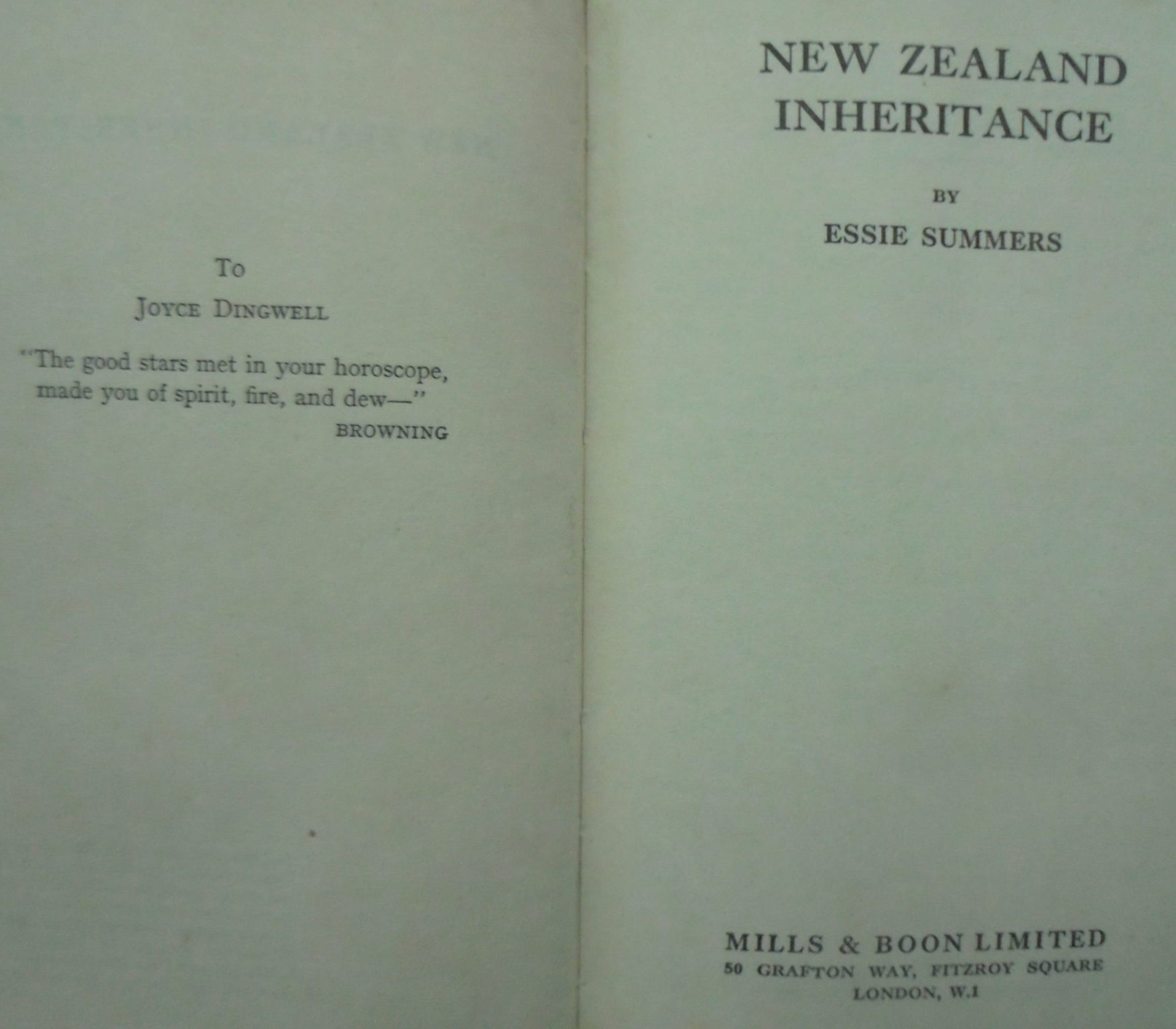 New Zealand Inheritance. First Edition 1957 By Essie Summers. SCARCE.