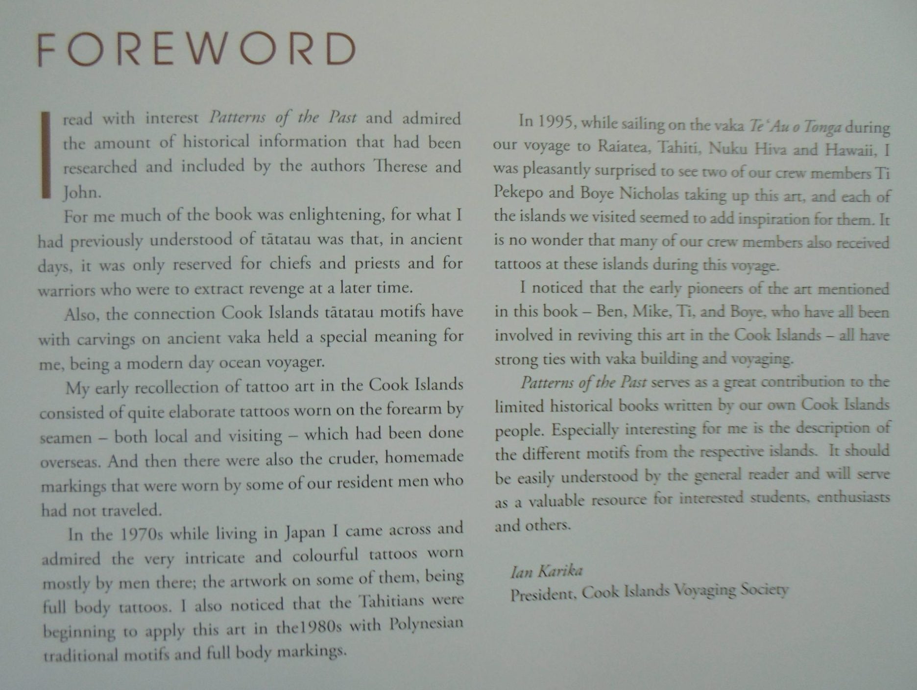 Patterns of the Past Tattoo Revival in the Cook Islands By Therese Mangos, John Utanga, Kirsty Griffin (Photographs by).