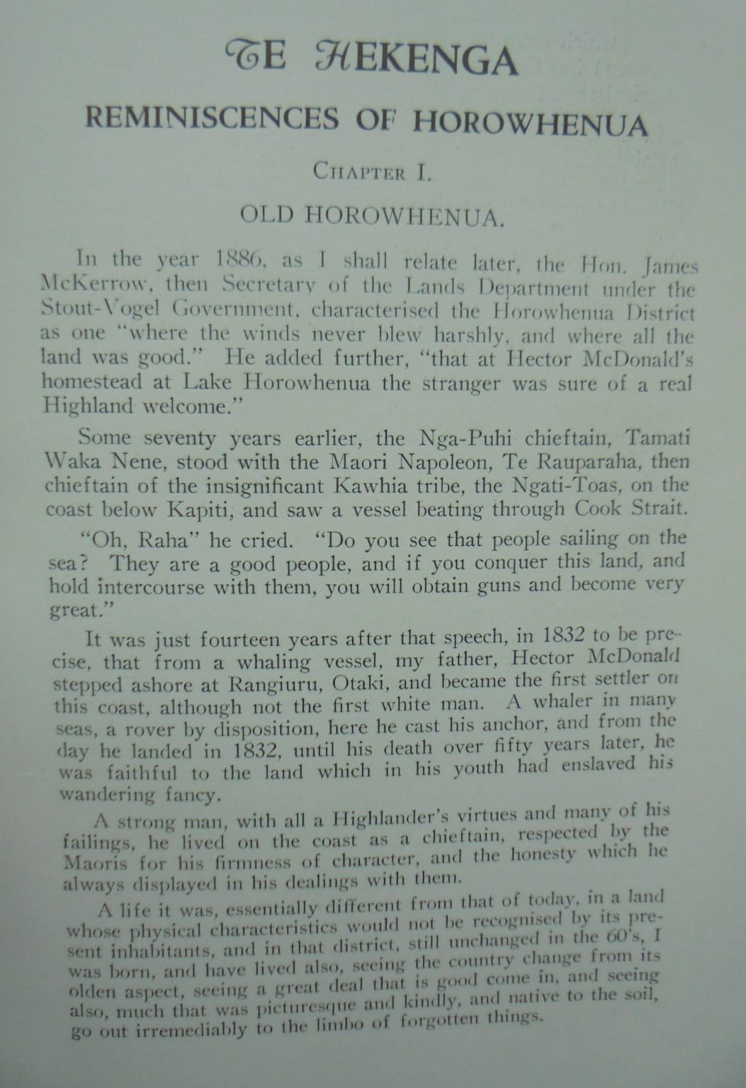 Te Hekenga Reminiscences of Early Horowhenua Being the Reminiscences of Mr Rod McDonald. Compiled by E. O'Donnell.