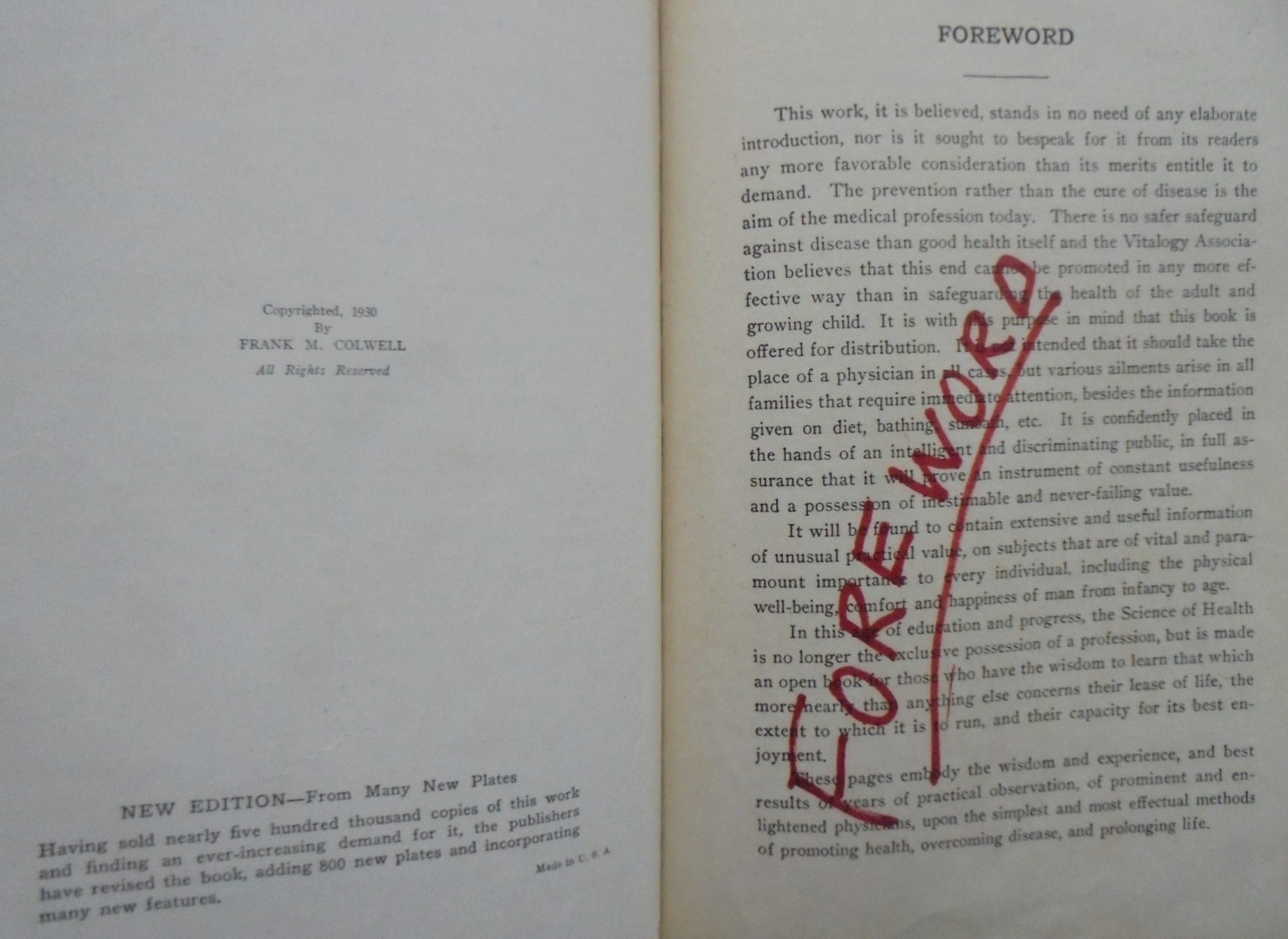 Vitalogy An Encyclopedia of Health and Home Adapted for Home, The Layman, and for the Family. By E. H. Ruddock M.D.