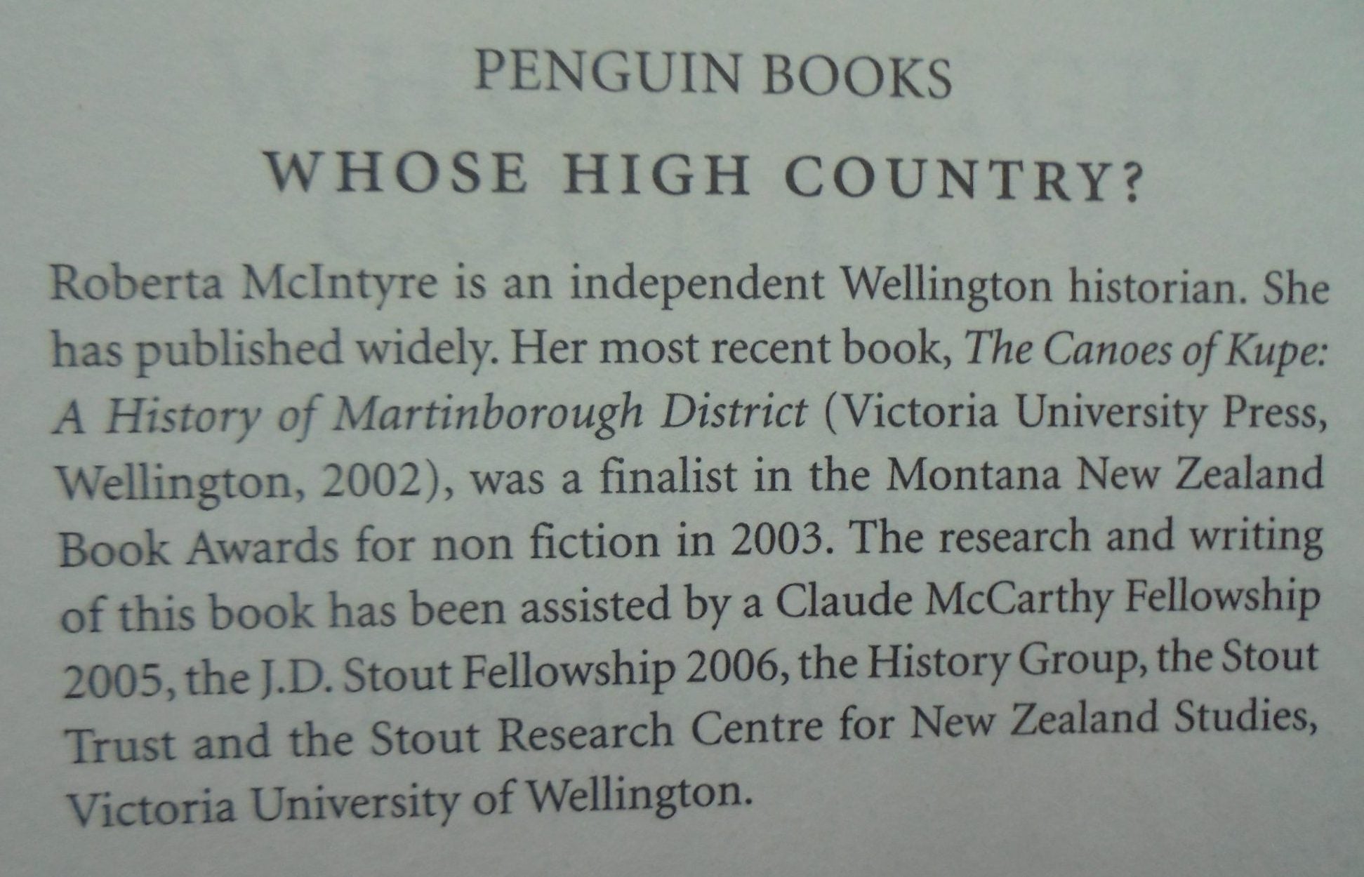 Whose High Country? A History of the South Island High Country of New Zealand by Roberta McIntyre.