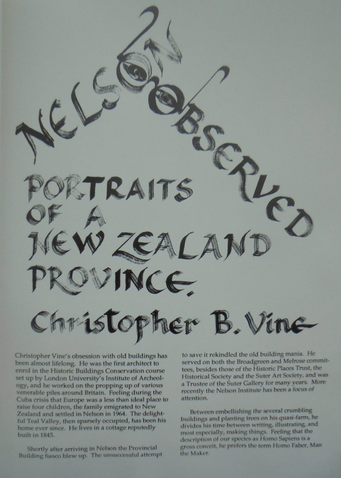 Nelson Observed: Portraits of a New Zealand Province by Christopher Vine.